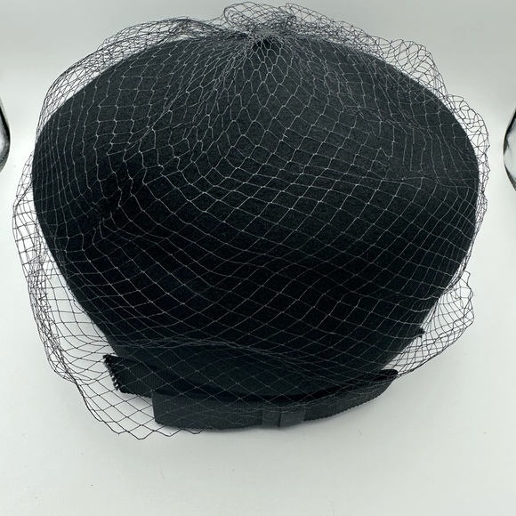 Vintage Black Wool Hat With Black Bow and Netting - Picture 2 of 12